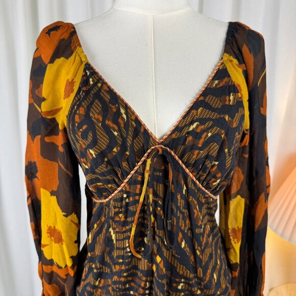 Anthropologie CONDITIONS APPLY Boho Statement Sleeves Smocked Peasant Blouse XS - Picture 3 of 7
